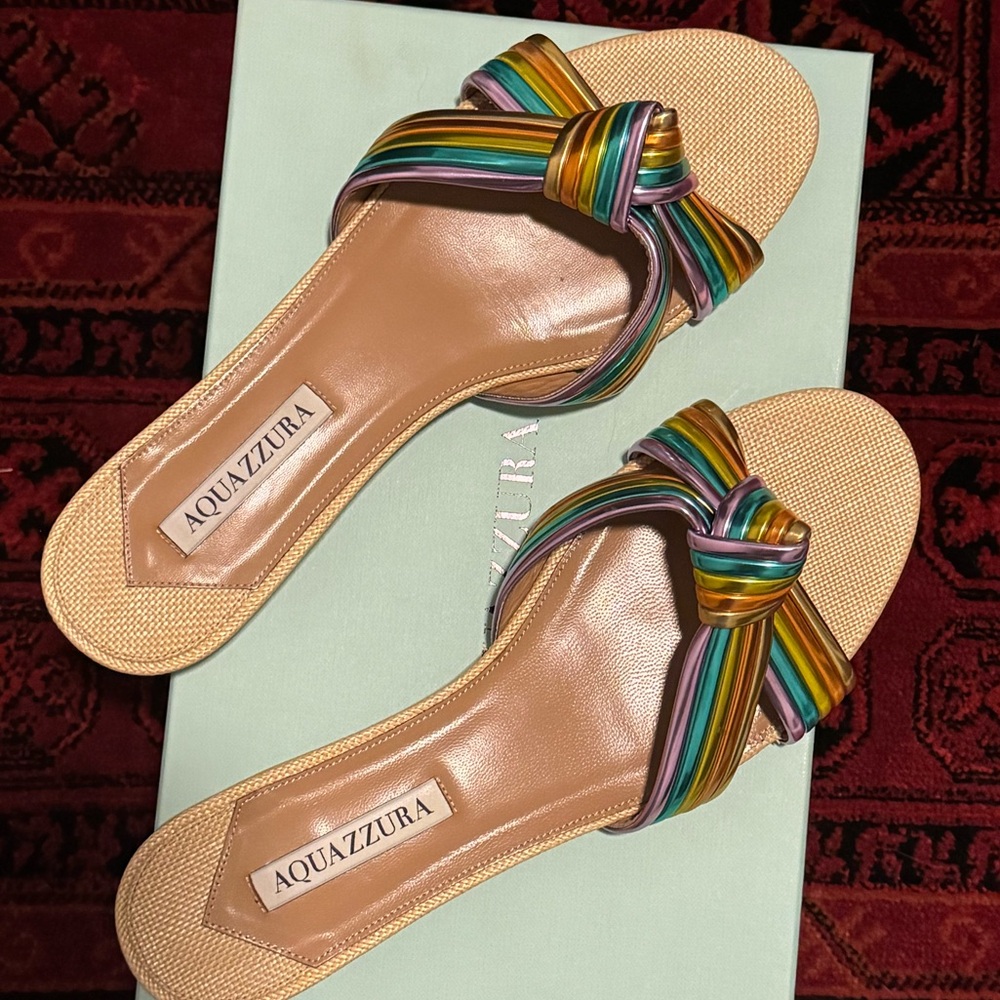 Aquazzura Bacalar Multicolor Flat Sandal Size 39